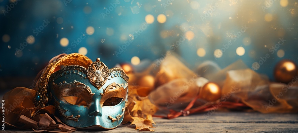 Poster vibrant venetian carnival background with festive attributes and copy space for text placement