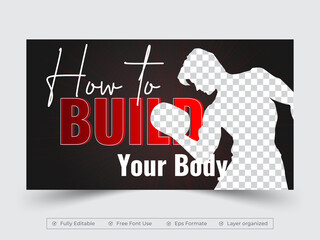 Fitness gym web banner or social media youtube thumbnail editable template