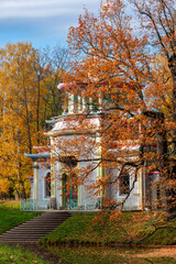 Creaking summer-house in autumn in Pushkin, Saint Petersburg, Russia
