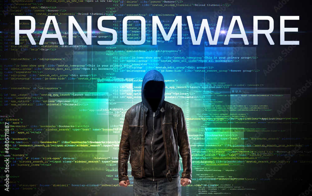 Poster faceless hacker on code background