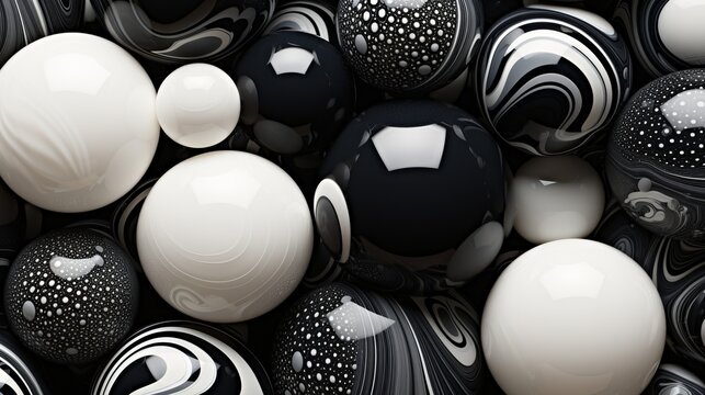 background abstract black and white glossy balls.