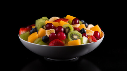 fruit salad in a bowl on a black background.Generative AI