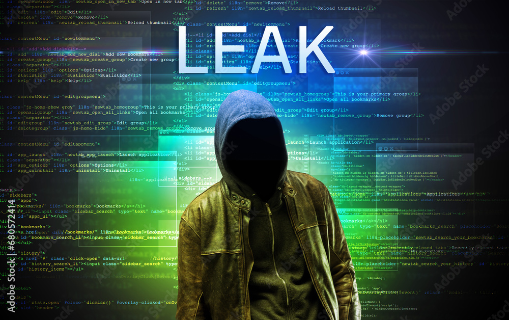 Poster faceless hacker on code background