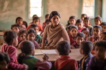 A teacher teaching at a school in India