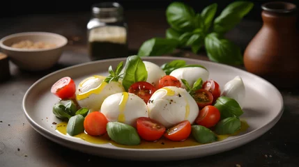 Foto op Plexiglas Salad with tomatoes, mozzarella and basil.Generative AI © Anna