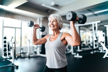 An older lady exercising with weights