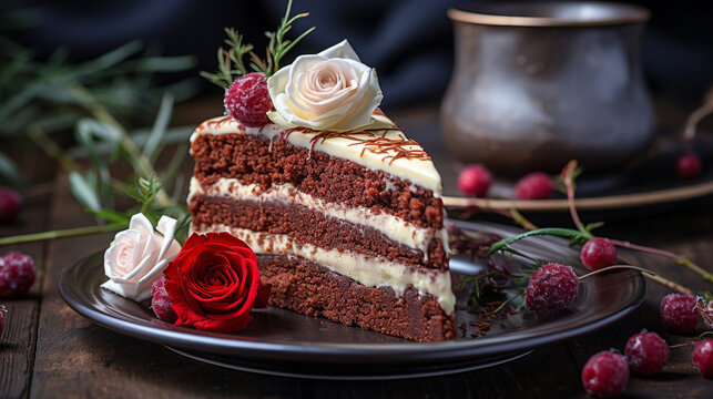 chocolate cake with cherry HD 8K wallpaper Stock Photographic Image