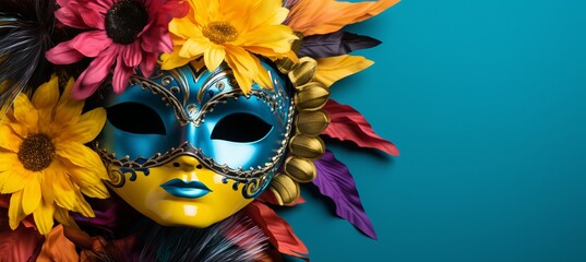 Colorful brazilian carnival background with main carnival attributes and space for text placement