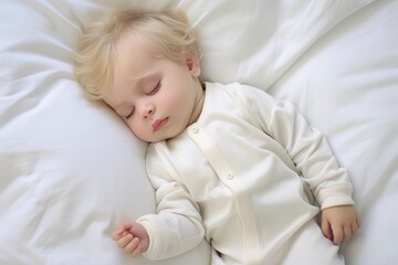 Innocence Unveiled: The Serenity of a Slumbering Child on Crisp, Clean Linens
