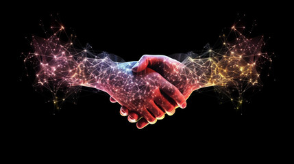 Digital generated human hand and businessman shaking hands.Generative AI - obrazy, fototapety, plakaty