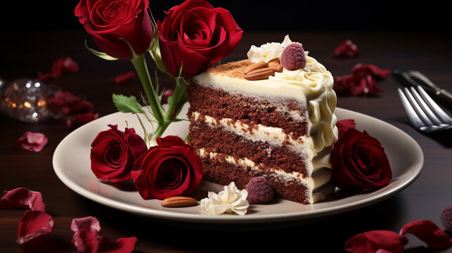 chocolate cake with cherry HD 8K wallpaper Stock Photographic Image