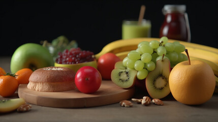 vegetables and fruits on colored backgrounds.Generative AI