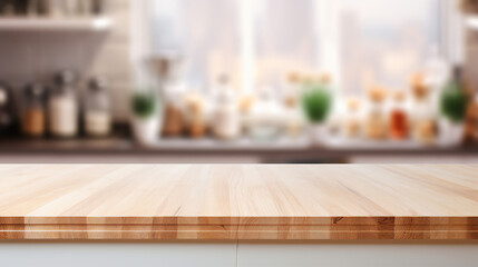 wood table, empty counter, blur background
