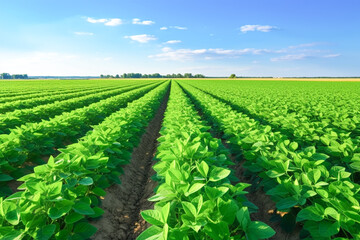 View of soybean farm agricultural field against sky.


 - obrazy, fototapety, plakaty
