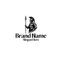 spartan warrior vintage black and white logo	