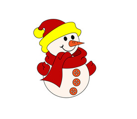 Vector illustration of cartoon Christmas snowman isolated on white background