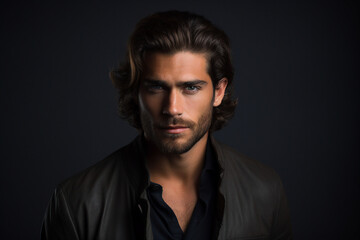 Fototapeta premium Photography of a nice groomed man created with generative ai isolated on dark grey background