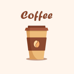 Disposable coffee cup vector illustration with coffee beans logo. Coffee cup icon, sign, logo and symbol for web, cafes, restaurant.