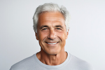 Generative AI picture of cheerful man after whitening teeth procedure in dental clinic isolated on...