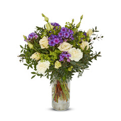 Fresh Bouquet of flowers in a glass vase cut out isolated transparent background