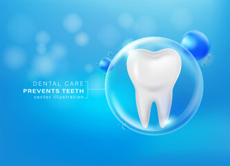 Dental care template protects teeth. Tooth decay prevention concept. Realistic vector illustration.
