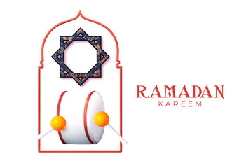Ramadan Kareem. Islamic greeting card template. 3D traditional holiday design.