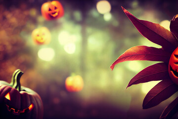 Pumpkins in a Spooky Forest for Halloween