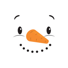 cute smiling snowman face vector illustration, isolated on white background