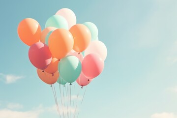 Himmelsglück: Herzlichen Glückwunsch mit bunten Luftballons - obrazy, fototapety, plakaty