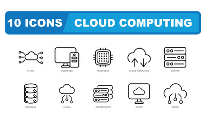 Set of line icons related to cloud computing. New technologies.