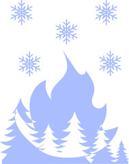 Christmas story time. Blue Christmas trees and snowflakes. Christmas and New Year vector composition.