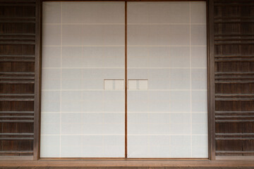 White paper sliding door with wooden frame, the classic style Japanese room. Building interior...
