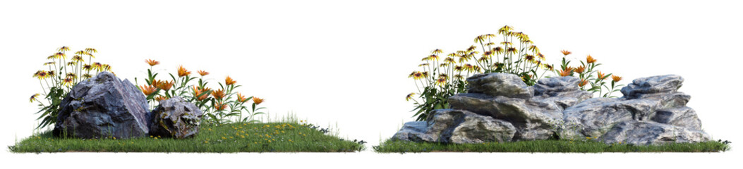 PNG file of rock and flower, PNG transparent, 3d illustration rendering