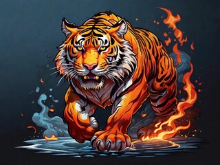 a tiger with fire effect, highly detailed, t-shirt design