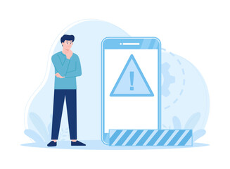 A man is checking a device for repairs concept flat illustration