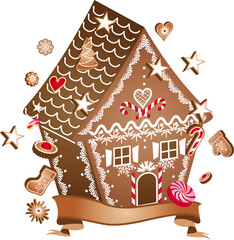 schön dekoriertes Lebkuchen Haus für Weihnachten