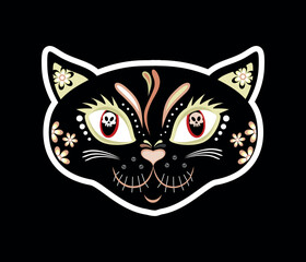 Vector illustration of black cat in Mexican folk style.
