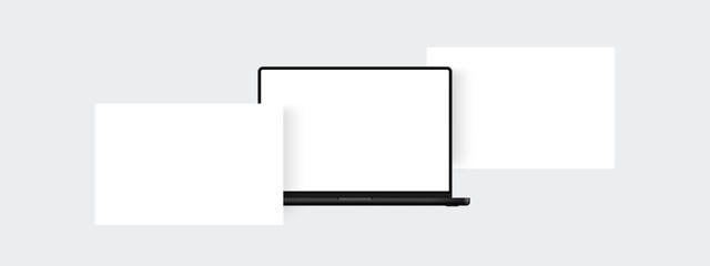 Modern Black Laptop With Blank Web Screens, Front View. Mockup For Showcasing Web-Design Projects. Vector Illustration