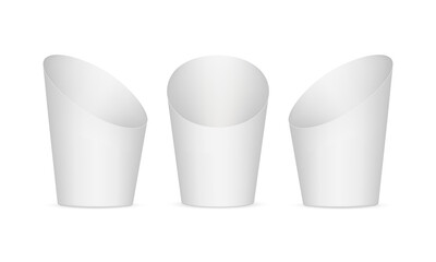 Blank Carton Cup Mockup For Snacks or French Fries, Front and Side View, Isolated On White Background. Vector Illustration
