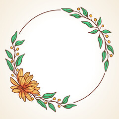 Fototapeta na wymiar hand drawing circle floral frame vector illustration. vintage floral border with colored sketch style