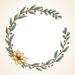 hand drawing circle floral frame vector illustration. vintage floral border with colored sketch style