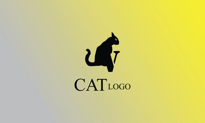 V black cat creative design, minimal brand logo design with yellow Gary gradient background.