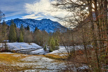 Fototapeta na wymiar Germany Winter forest in the Oberammergau region on a sunny winter day