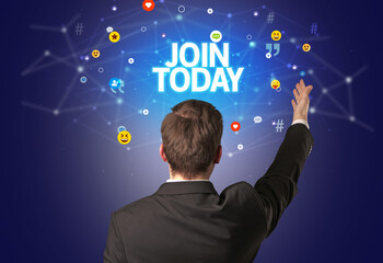 Rear view of a businessman, social media concept