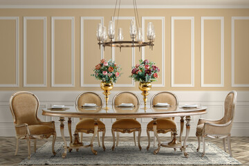 3D rendering . classic dining room .classic interior