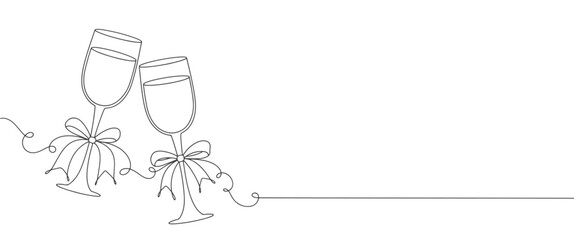 Wine glass line art style vector illustration. New year clip art vector illustration