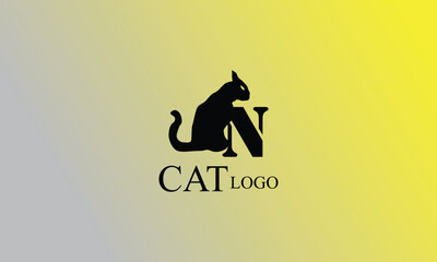 N black cat creative design, minimal brand logo design with yellow Gary gradient background.
