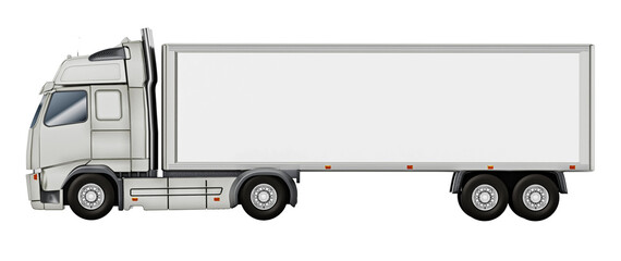 White truck with blank space on the trailer. Transparent background. 3D illustration