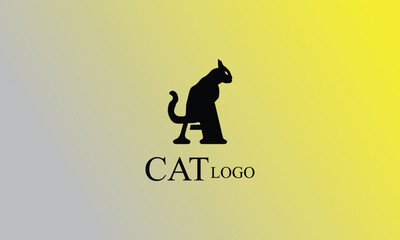A black cat creative design, minimal brand logo design with yellow Gary gradient background.