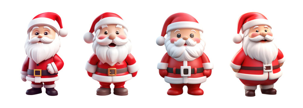 Santa Claus 3d characters cartoon set. Rendered 3d Santa illustrations collection. Santa Claus toys. Santa 3d clip arts isolated